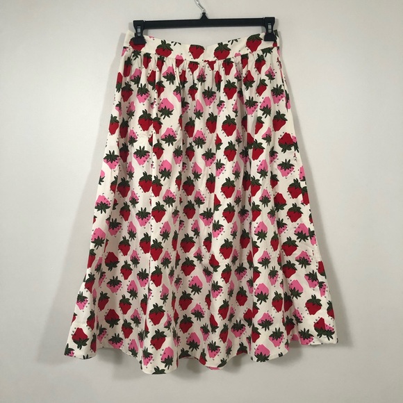Boden Layla Sateen Cotton Ivory Strawberry Pop Midi Skirt. Women’s Size 6 - Picture 2 of 16
